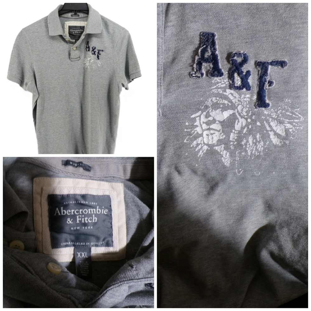 Abercrombie & Fitch Polo shirt XXL Distressed Muscle Fit Preppy Gray 3d Indian